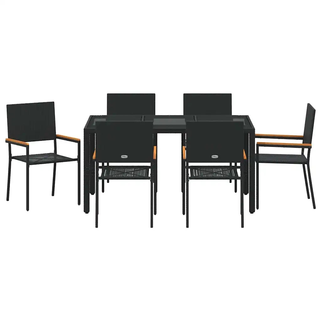 Set da Pranzo per Giardino 7 pcs Nero polyrattan 3365393