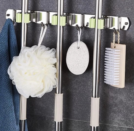 Organizzatore di spazzola con adesivo con 3 supporti e 4 ganci - per uso in casa cucina bagno giardino garage Spedito in verde
