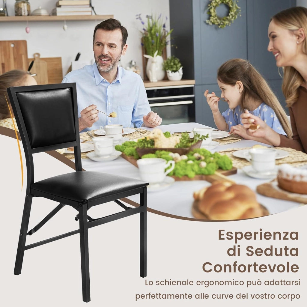 Set di 2 Sedie da Bar in Metallo Pieghevole | Sgabelli da Cucina con Schienale Alto, Telaio in Metallo per Casa, Bar e Ristorante