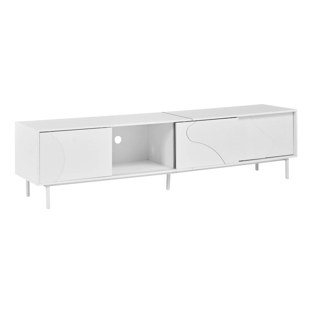 Mobile porta TV con 3 ante scorrevoli, ripiano in vetro e LED, per soggiorno, in MDF e metallo, bianco, 180 × 40 × 45 cm