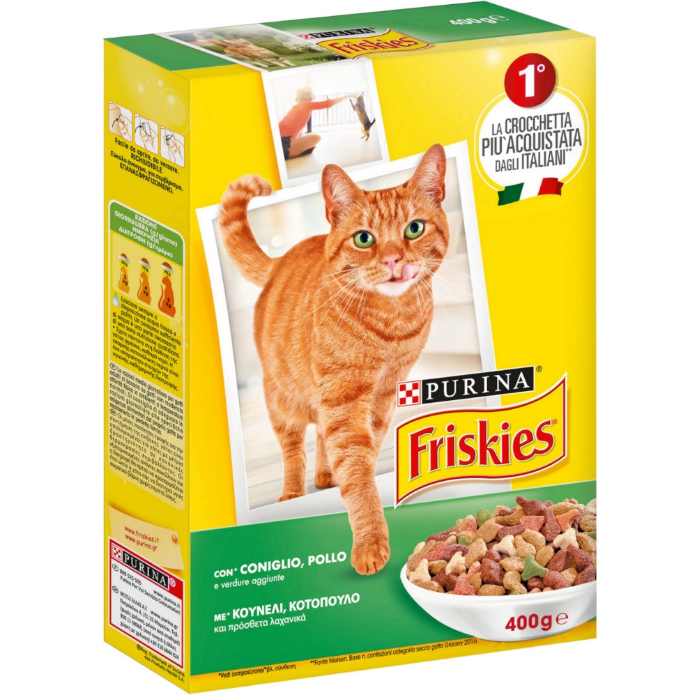 Multipack da 6 friskies purina croccantini per gatti adulti coniglio pollo e verdure 400 gr cad