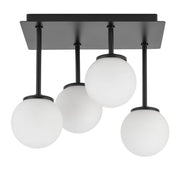 Plafoniera Tulia 4 luci sfere vetro bianco nera Sigma