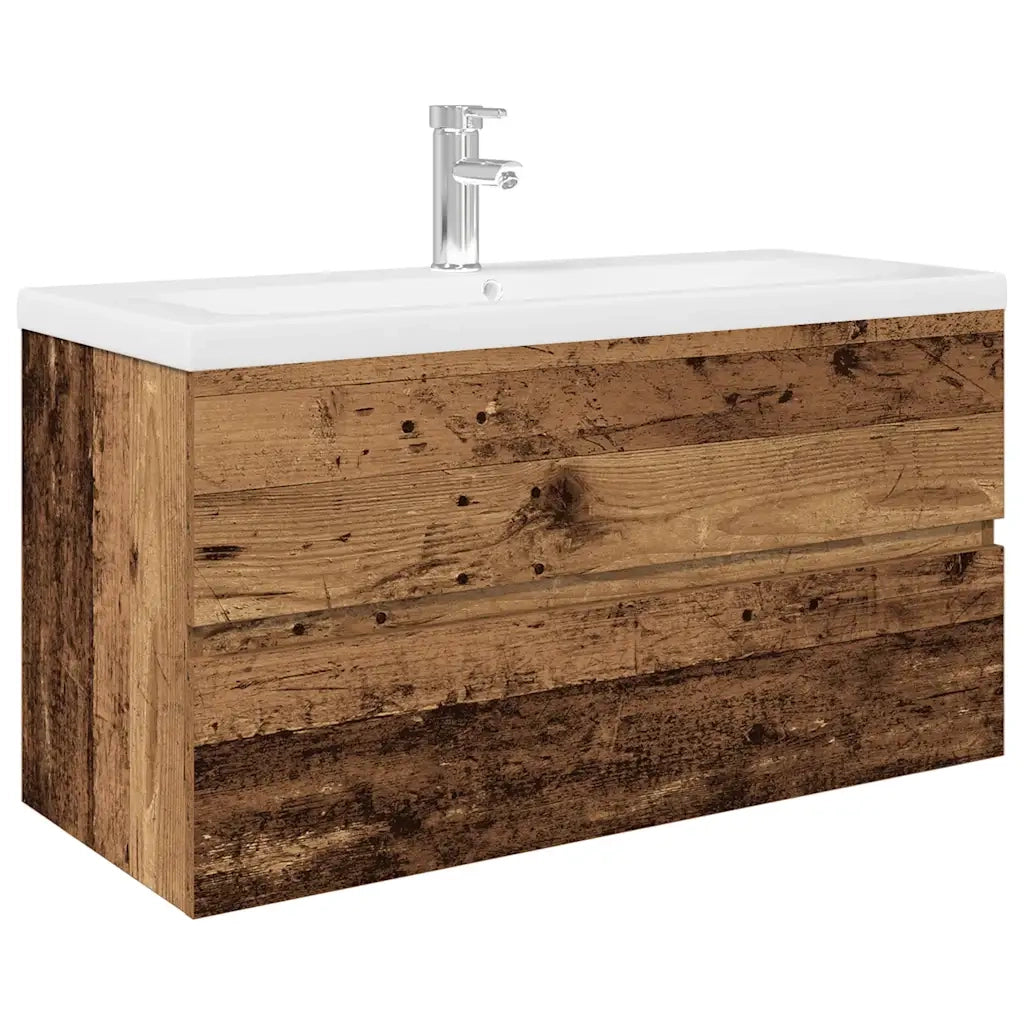 Mobile da Bagno con Lavabo Integrato e Rubinetto Legno Antico
