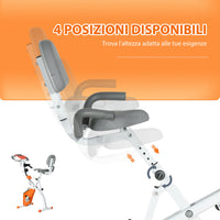Cyclette Pieghevole con Resistenza Magnetica 8 Livelli Volano 2,5kg in Acciaio e ABS Grigio e Arancione