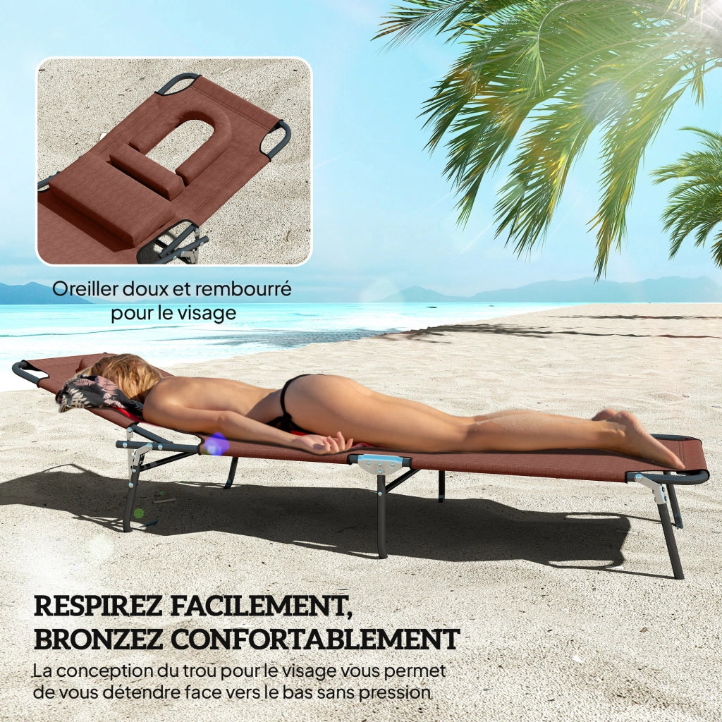 Transat Pieghevole Chaise Longue con Cuscini ¨C Zephmum ¨C Marrone 4 Posizioni