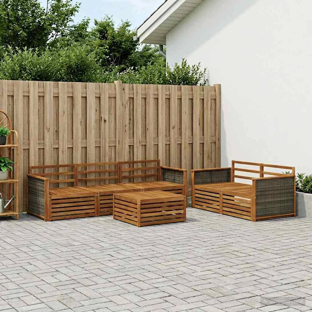 Set di divani da esterno 6 pz Naturale Legno di Acacia Massello 3383017