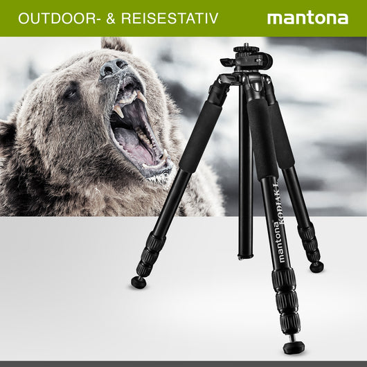 Mantona Kodiak L Treppiede fotografico in alluminio, stabile treppiede fotografico professionale senza testa a sfera, seconda colonna centrale corta, per paesaggio, architettura e astrofotografia