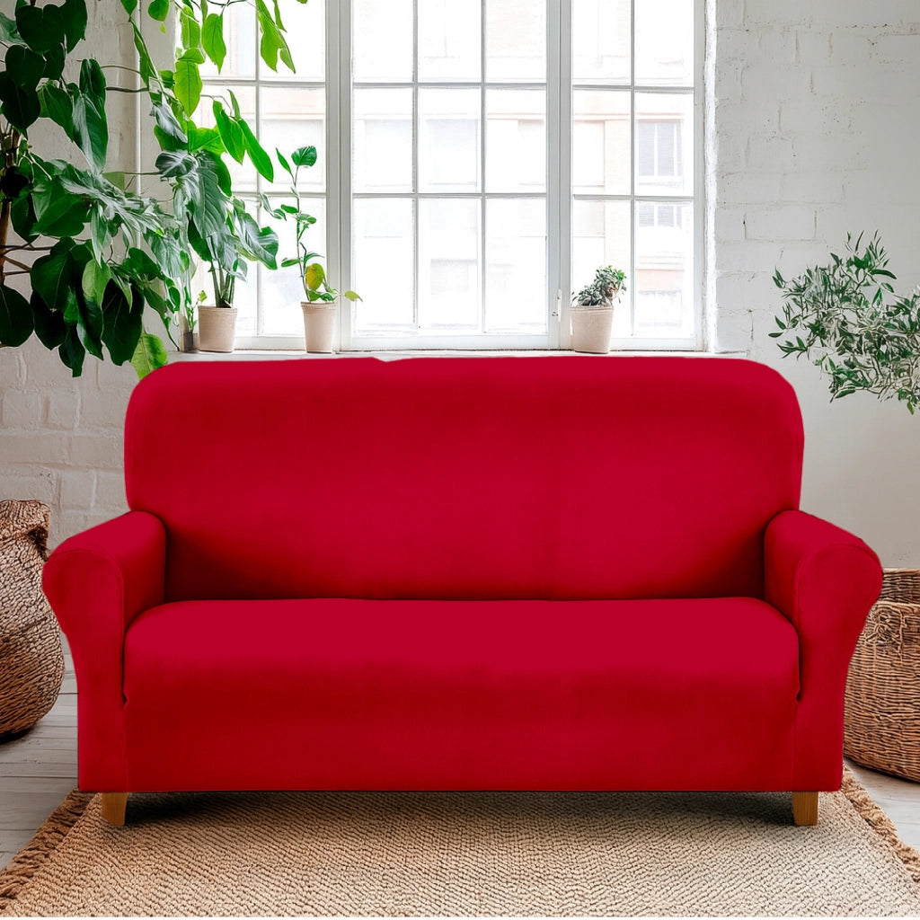 Copridivano In Velluto Elegante Impermeabile Tessuto Elasticizzato Antimacchia Copripoltrona Salva Divano Due Tre Posti Cover Sofà Universale Certificato Oekotex Antigraffio Animali  Bordeaux - Divano 3 posti