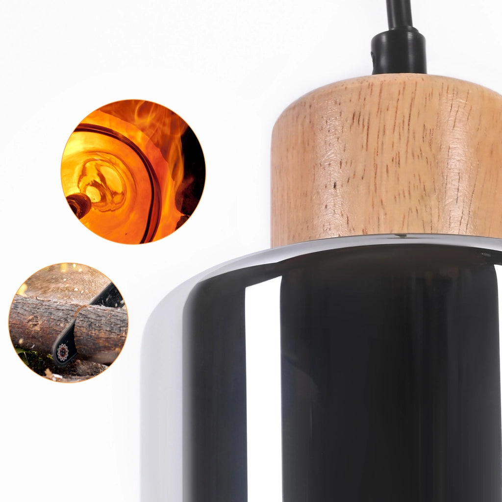 Lampada a sospensione ZMH vintage in legno per tavolo da pranzo 4 luci E27 lampada da sala da pranzo industriale