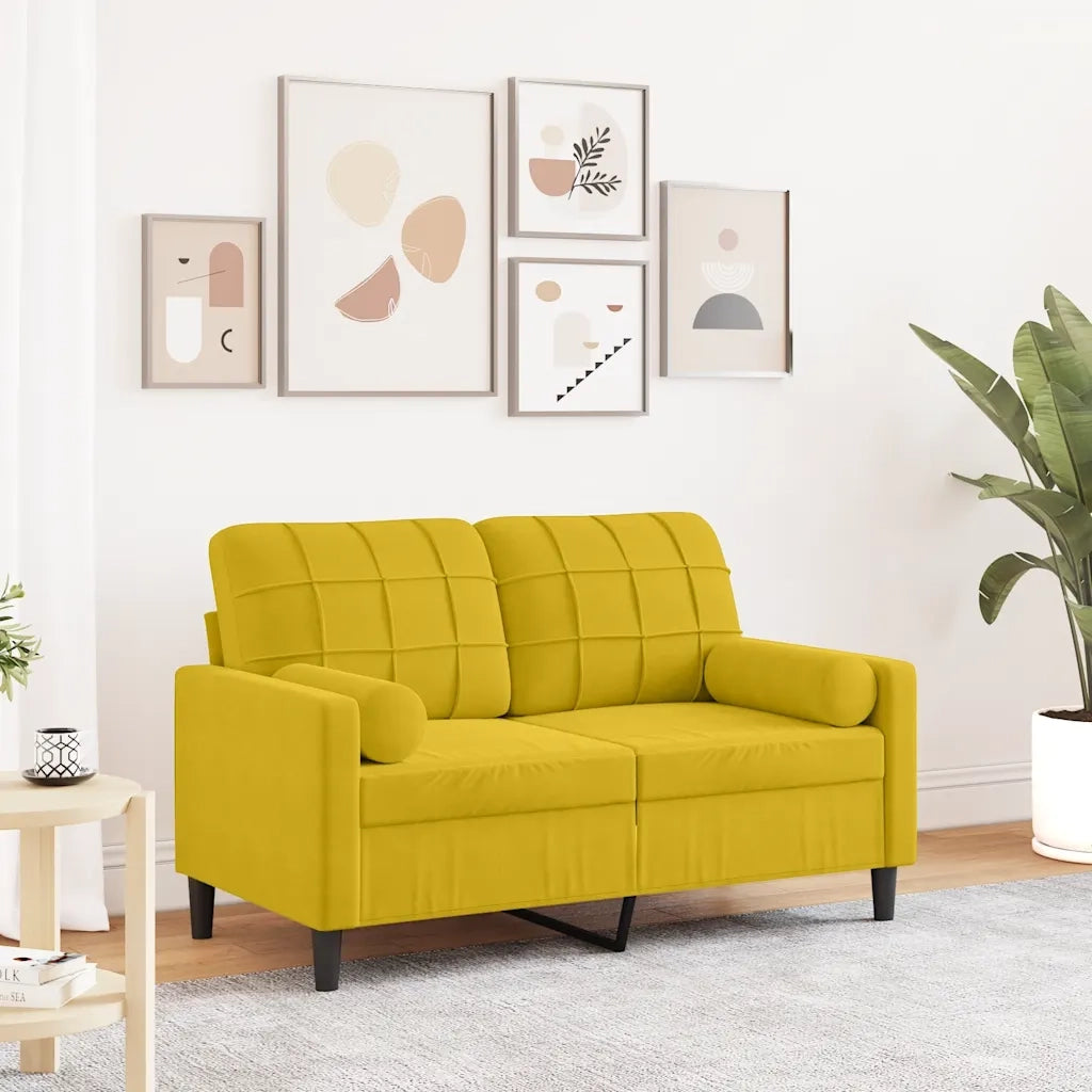 Divano | Divano da soggiorno | Sofa a 2 Posti con Cuscini Giallo 120 cm in Velluto