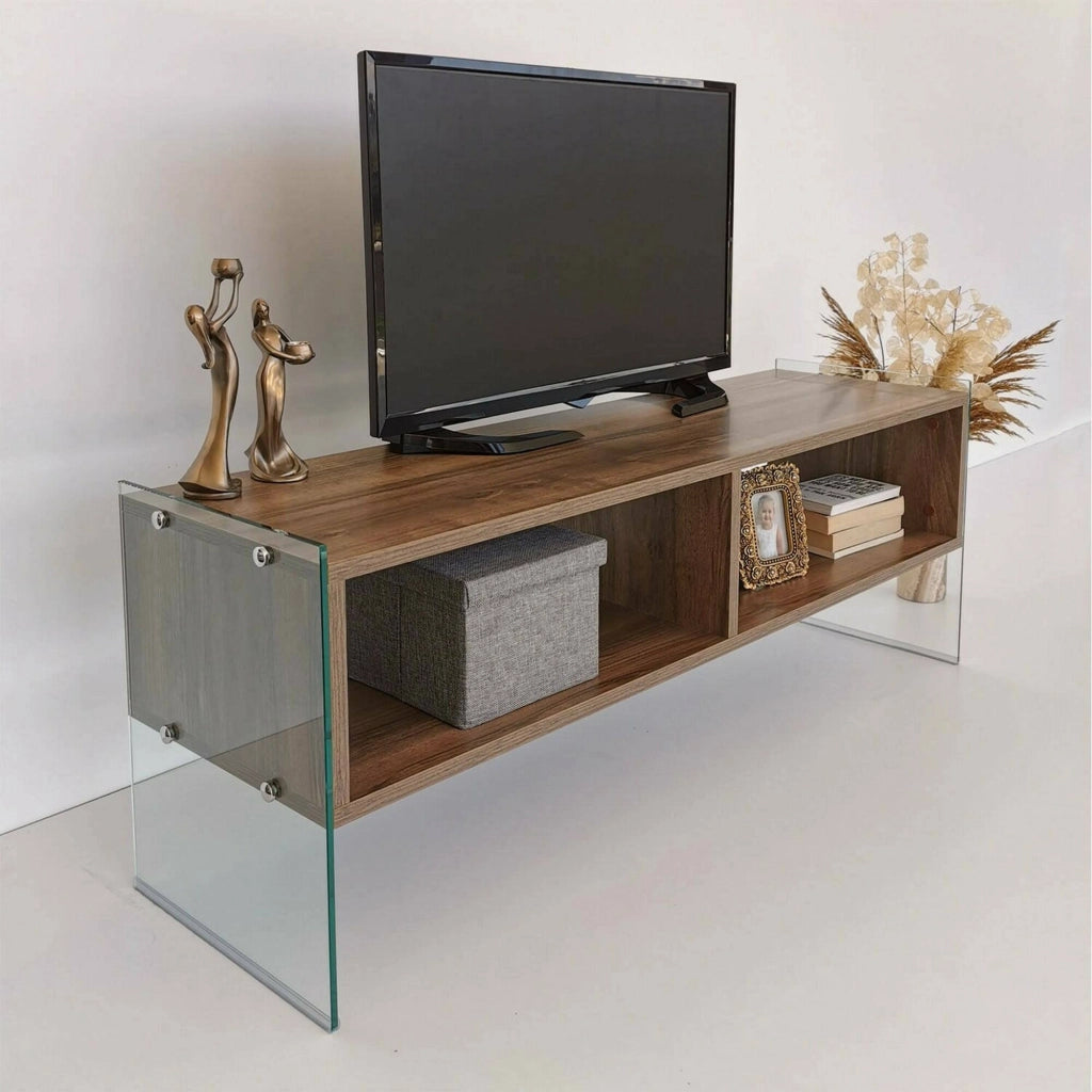 Mobile porta TV Winifred, Credenza da soggiorno, Armadio basso per TV, Base parete attrezzata, 120x35h45 cm, Noce