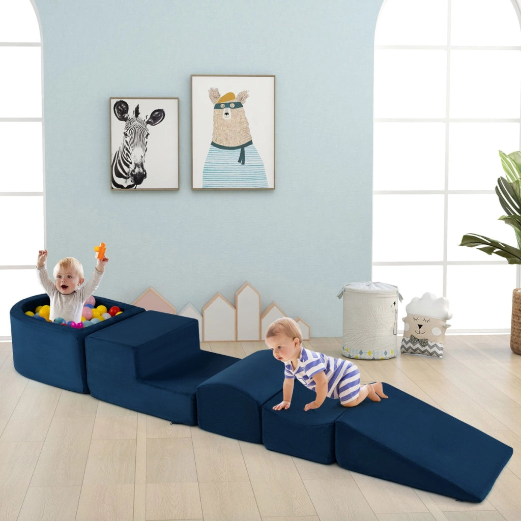 Set di gioco in schiuma a 5 pezzi per bambini con piscina di palline coperture lavabili-Blocchi creativi Blu scuro
