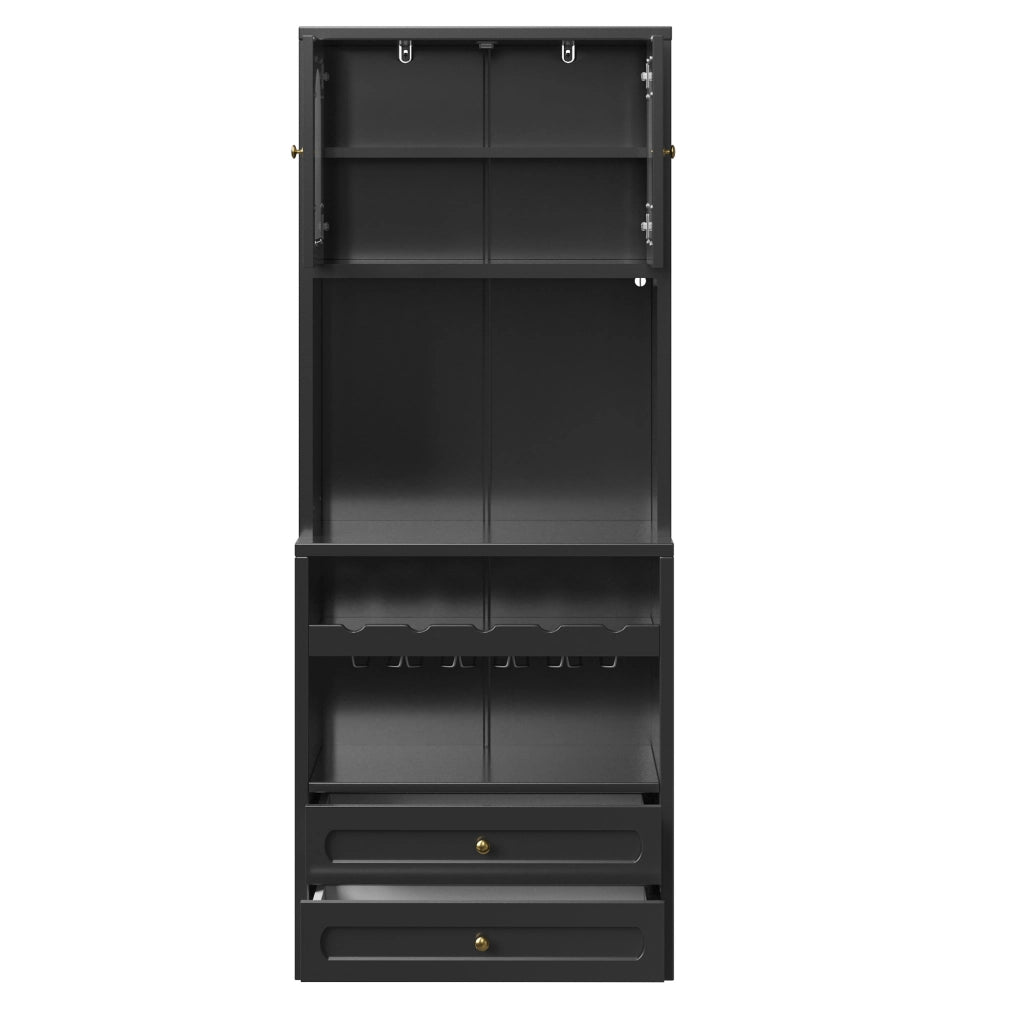 Credenza alta 70x40x180 cm con ante in vetro curve; LED con musica; MDF; nero