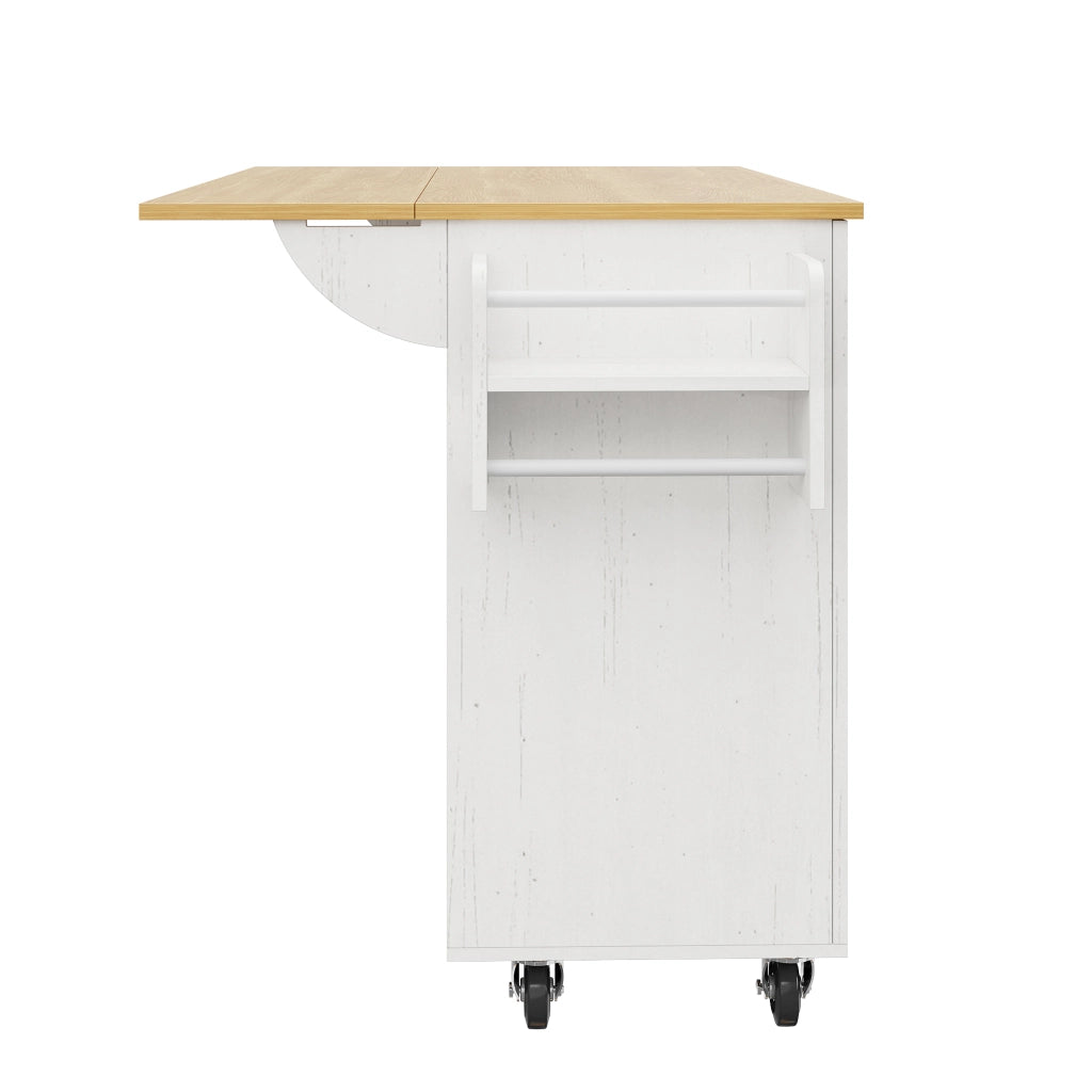 OKWISH Isola da Cucina con Piano Pieghevole e Ruote con Freno Armadietti Contenitore per Cucina in MDF Metallo Bianco