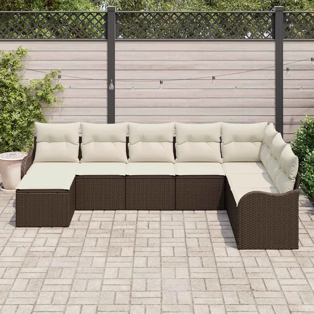 Set Divano da Giardino con cuscino 8 pcs Marrone Poly Rattan 3345818