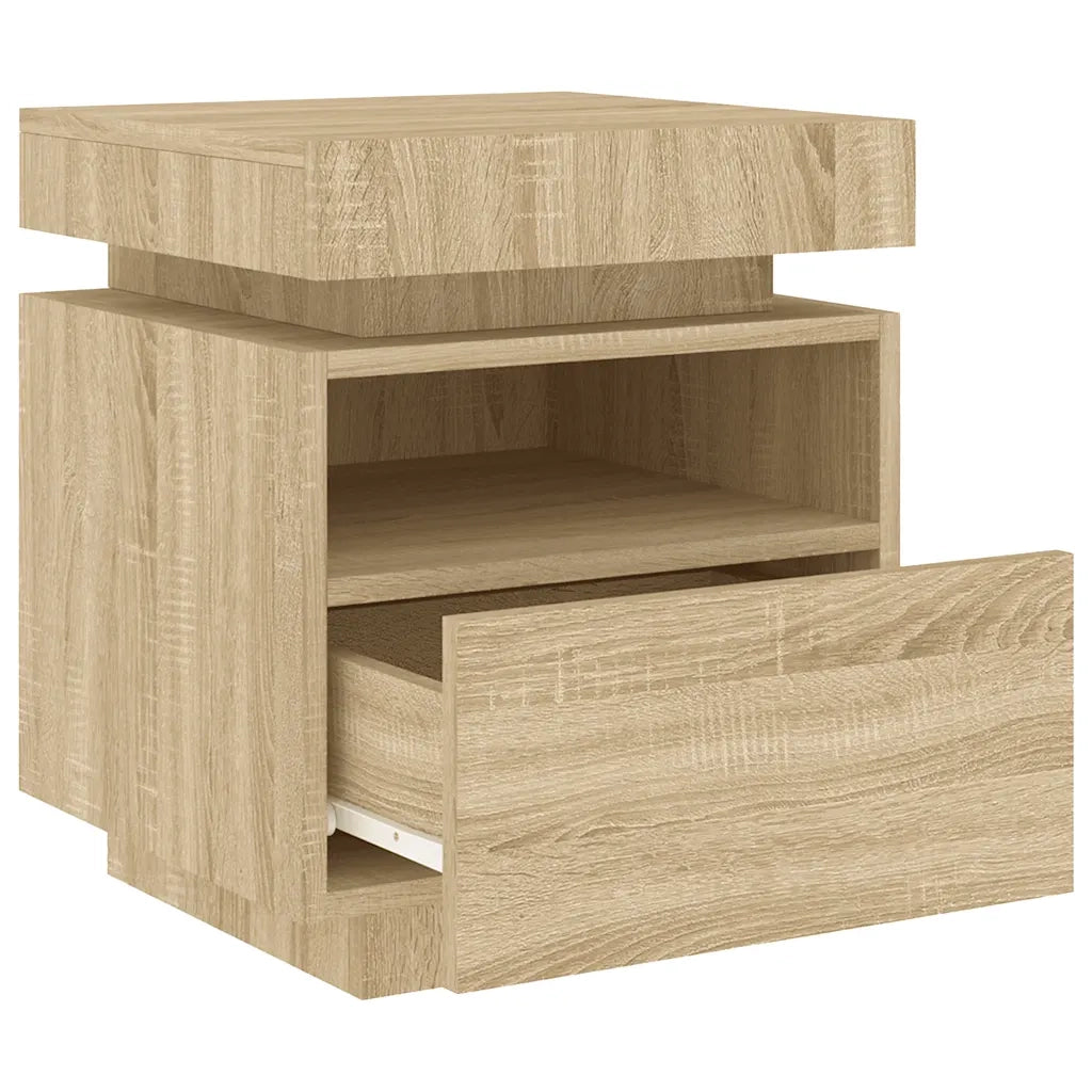 vidaXL Comodino con Luci LED Rovere Sonoma 40x39x48,5 cm