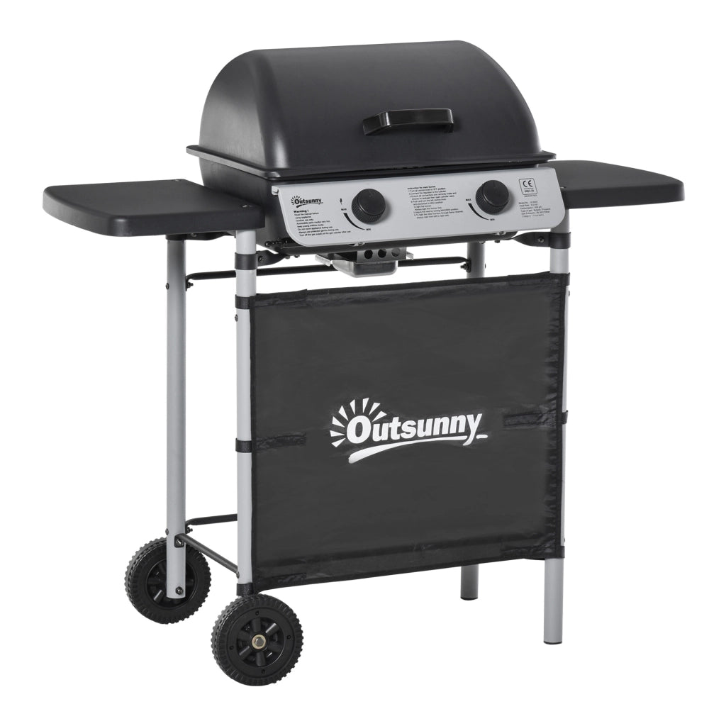 Barbecue a Gas 2 Fuochi con Ruote e Tavolini Laterali ¨C zephmum ¨C Nero 104x49x99 cm