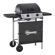 Barbecue a Gas 2 Fuochi con Ruote e Tavolini Laterali ¨C zephmum ¨C Nero 104x49x99 cm