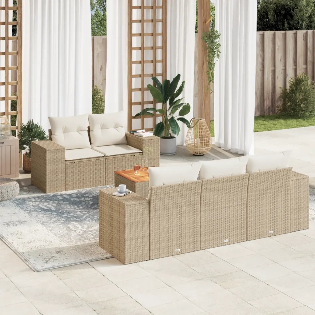 Set Divano da Giardino 6 pz con Cuscini Beige in Polyrattan