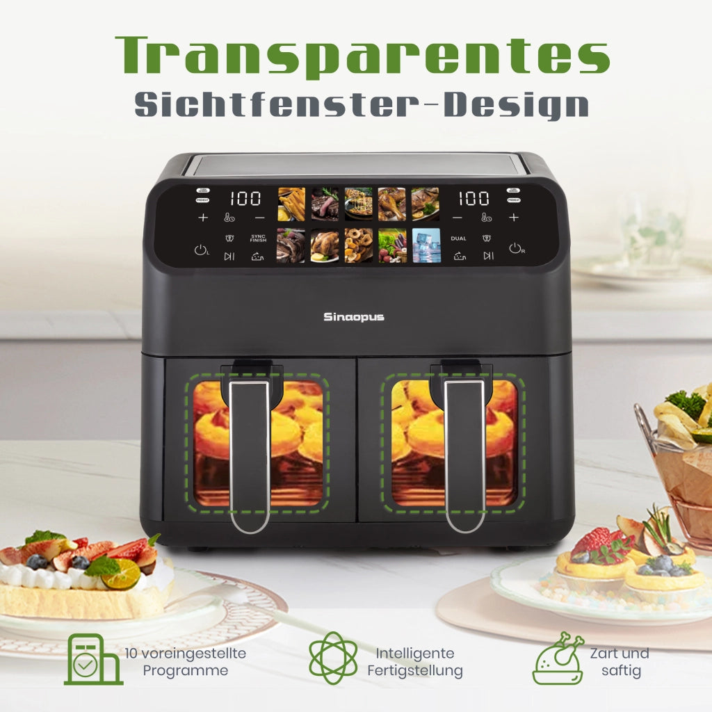 Friggitrice ad aria XXL da 9 litri con doppia camera, display a LED, tempo e temperatura regolabili da 80 a 200 ¡ãC per una cottura facile, friggitrice