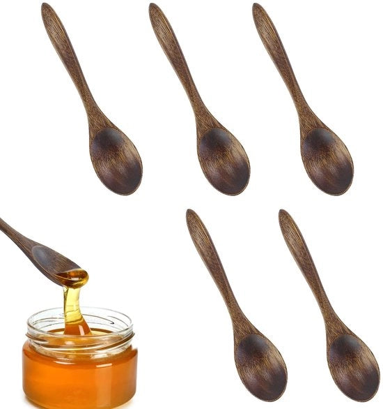 Set di 5 cucchiai in legno, piccolo cucchiaio di mescolare in Nanmu naturale, per mescolare, rovesciare, cucinare, cucchiaio in legno per cioccolata calda, miele, caffè, tè, accessori da cucina