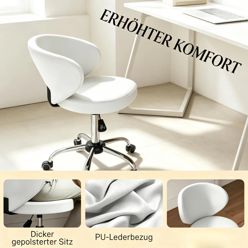 Chaise de bureau girevole con schienale curvo, altezza regolabile, seduta imbottita in PU bianco