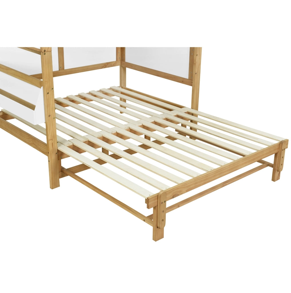 Letto 140x200 cm con letto estraibile e tetto ad arco in legno bianco e naturale