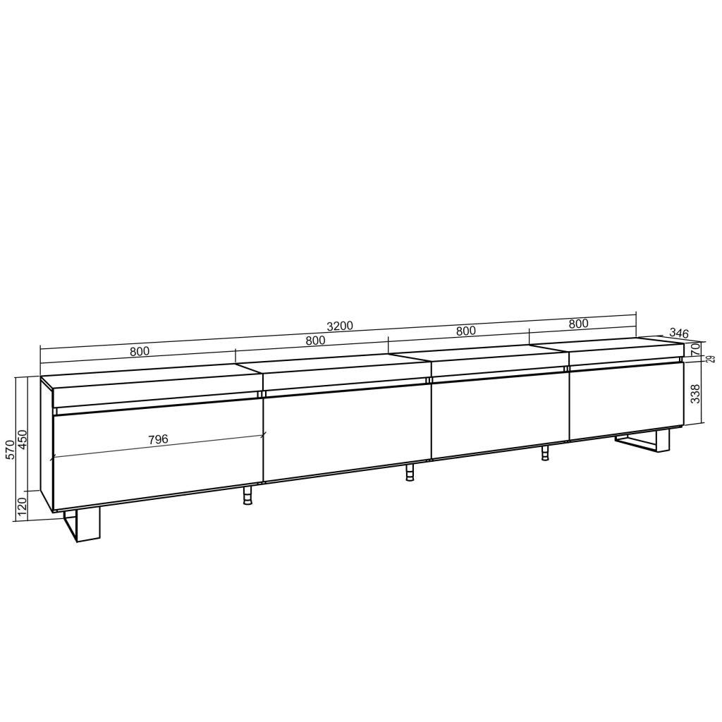 Mobile TV Soggiorno, 320x35x57cm, TV di grande formato, Design industriale, grigio cemento RF3627