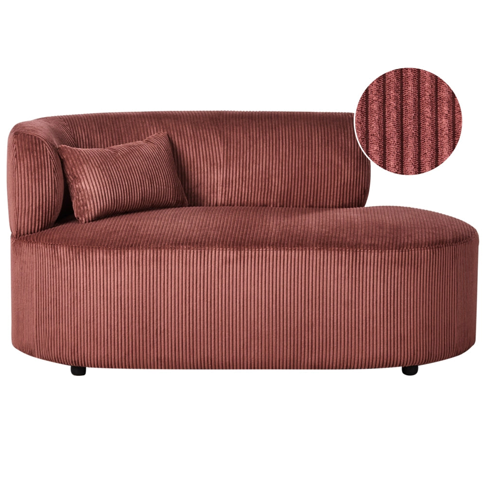 Chaise longue con rivestimento in velluto a coste rosso e cuscino decorativo lato sinistro