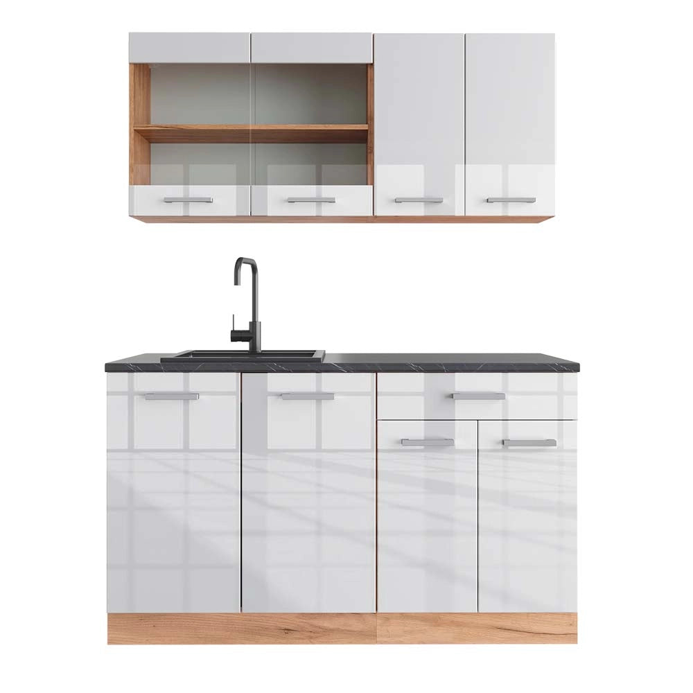 Vicco Cucina monoblocco Bianco lucido/oro power oak 140 cm , PL Antracite