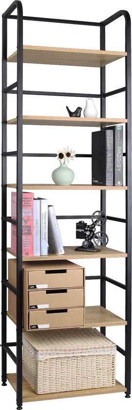 Libreria Moderna - Cassetto Industriale - 6 Strati - Libreria - 6 Comparti di Archiviazione - Cassetto - Cassetto di Archiviazione - Aperto - Marrone - Nero