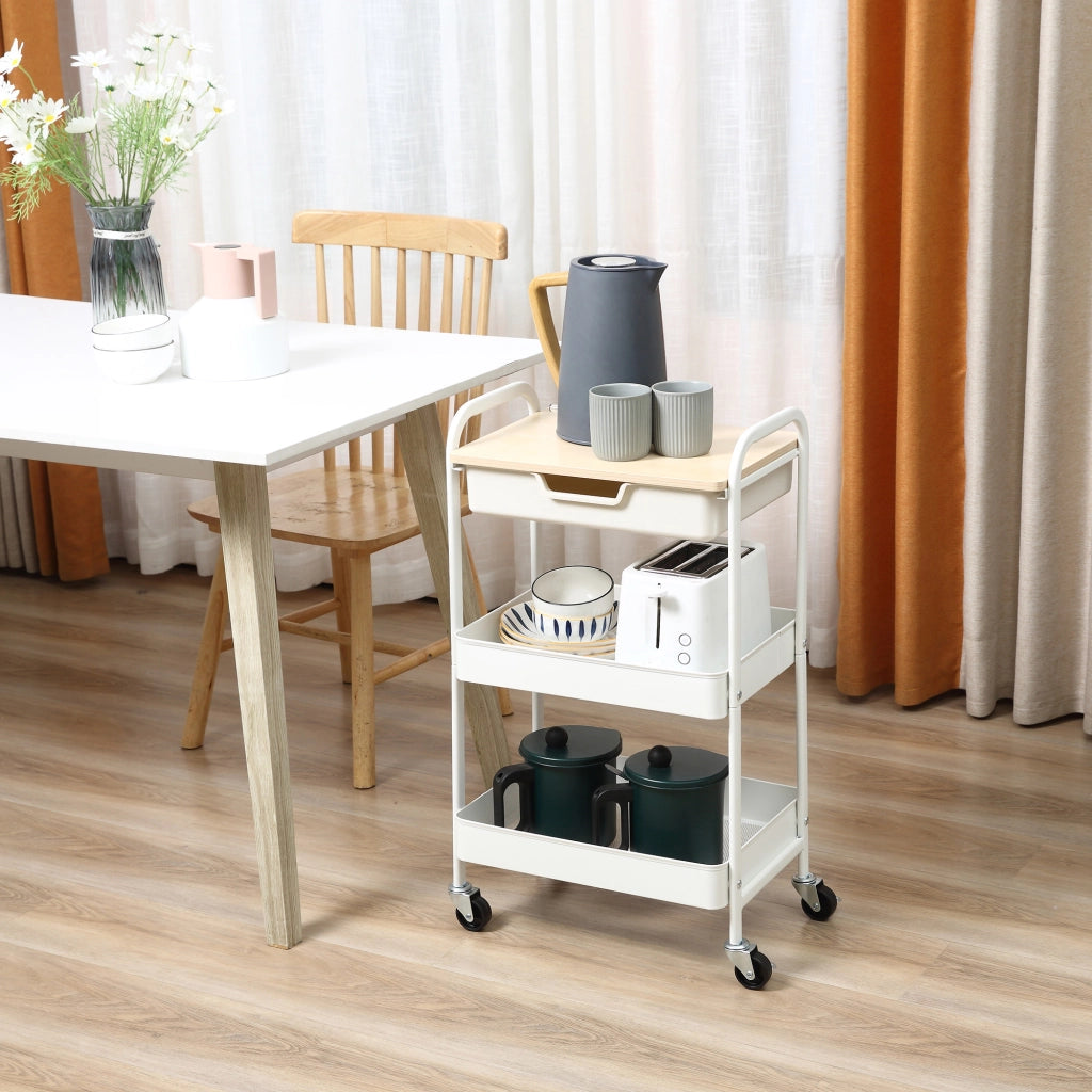 Carrello da Cucina Multiuso con 2 Cesti ¨C Zephmum ¨C Bianco