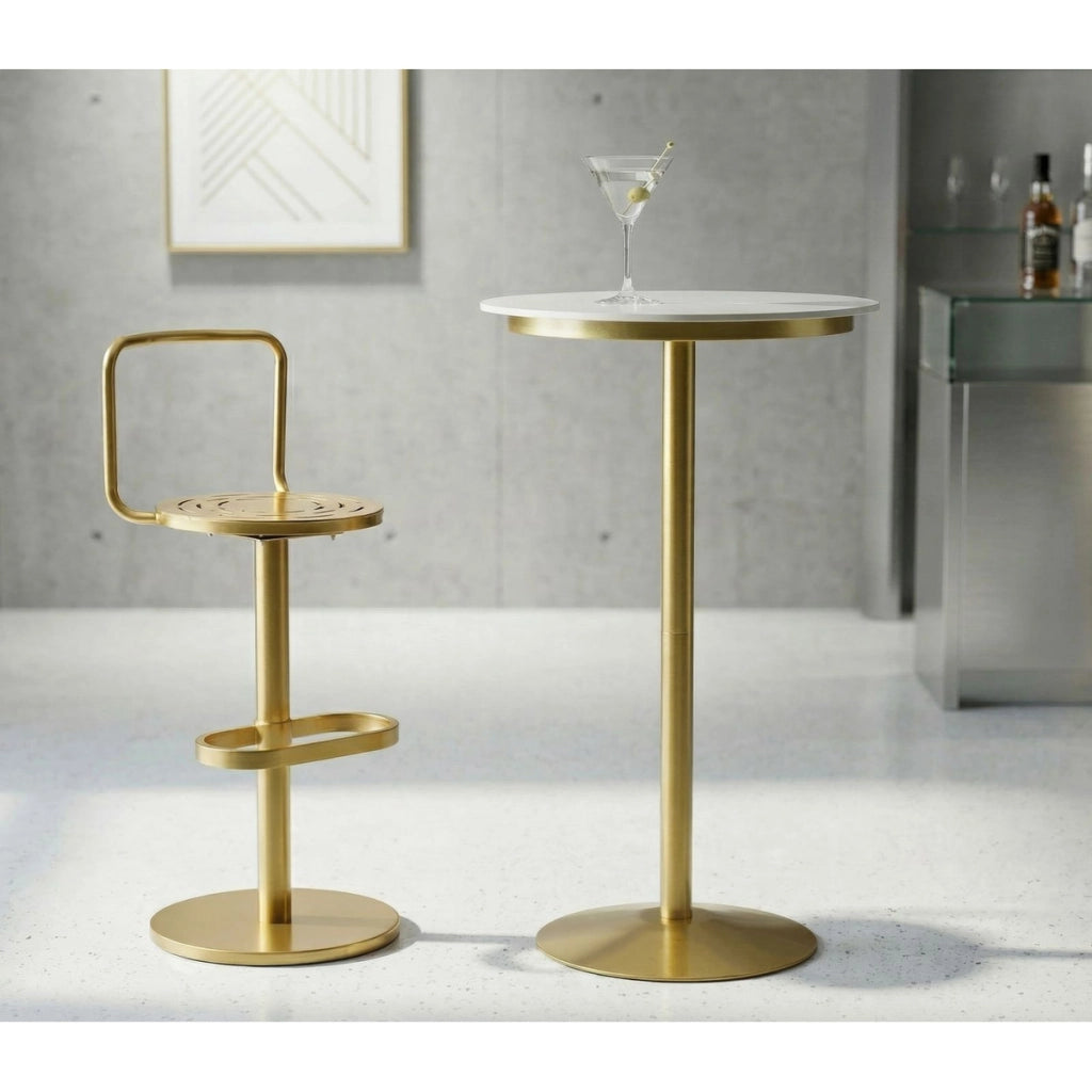 Tavolino bar alto Simply con struttura in metallo oro e piano bianco