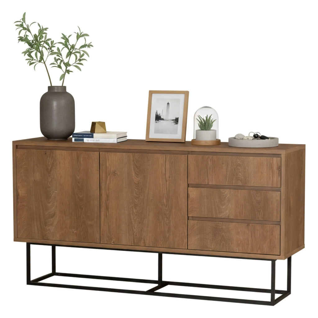 Consolle Kuwait, Tavolo multiuso, Mobiletto d'appoggio, Scrivania da corridoio, 140x36h72 cm, Noce e Nero