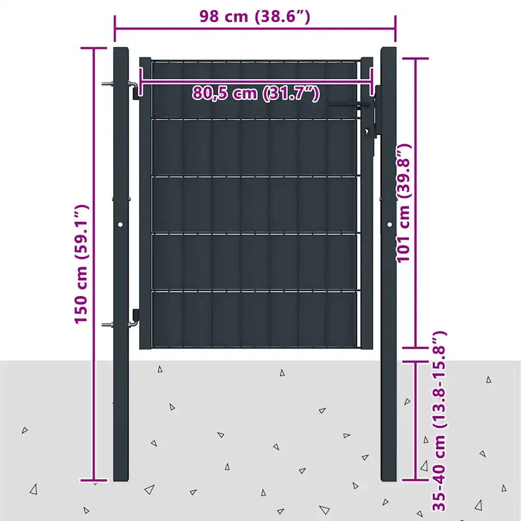 Cancello in PVC e Acciaio 100x101 cm Antracite