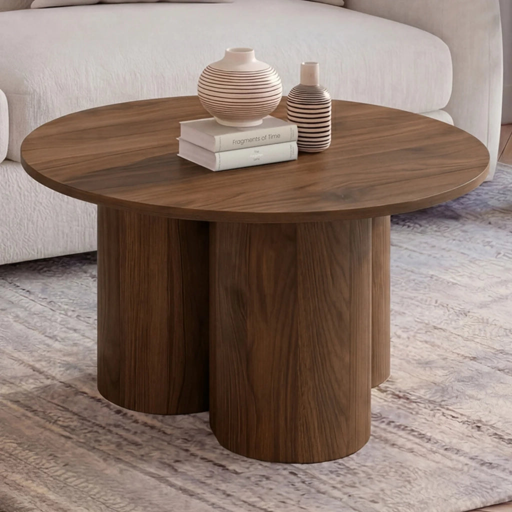 IDMarket - ELOISE Tavolino rotondo da 70 cm in legno effetto noce
