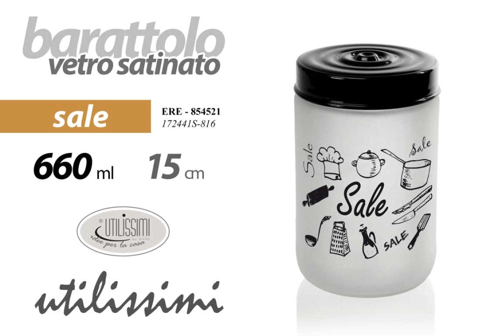 BARATTOLO IN VETRO SATINATO TOP NERO DA 660 ML 15 CM PER SALE