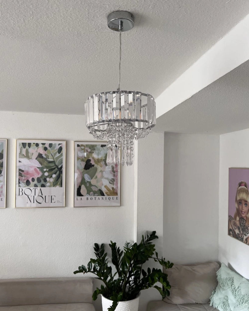 Lampada a Sospensione Metallo Trasparente Vetro Acrilico 83 cm Lampadario Decorativo Finitura Lucida Glam