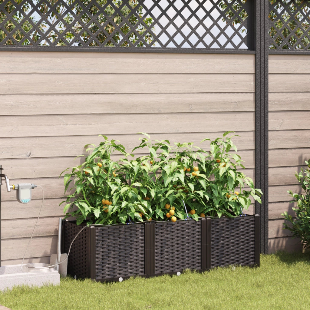 Vasi da Giardino con Sistema di Irrigazione 3 pz Marrone