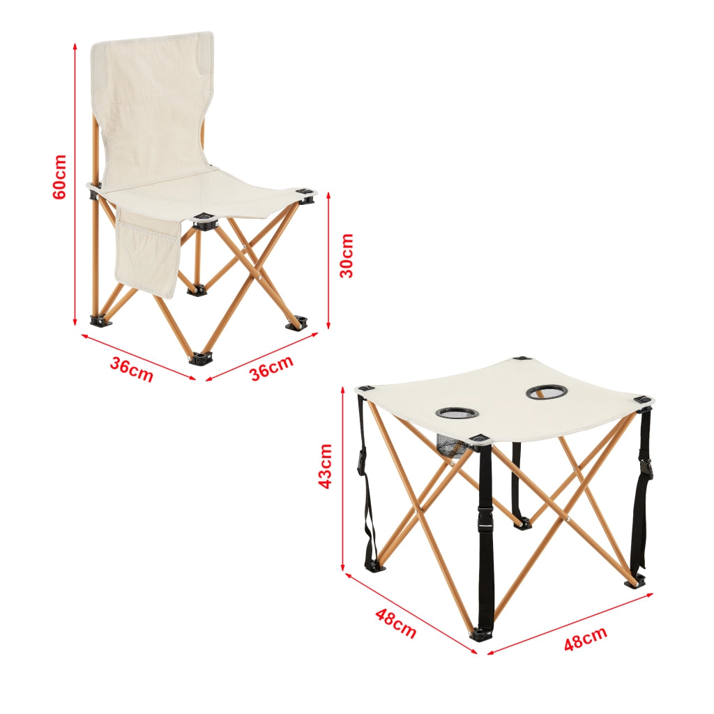 Set Banzi Tavolo e 2 Sedie Pieghevoli per Campeggio - Beige casa.pro