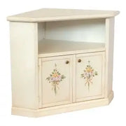 Mobile Porta tv ad angolo Shabby chic bianco anticato decorato con fiori