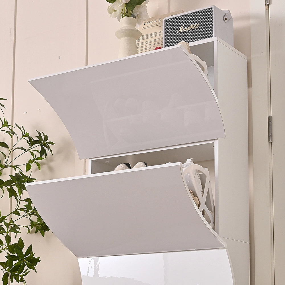 Scarpiera Ingresso in Legno Lucido ONDE 4 Ante Bianco Salvaspazio 71x26.5x161cm