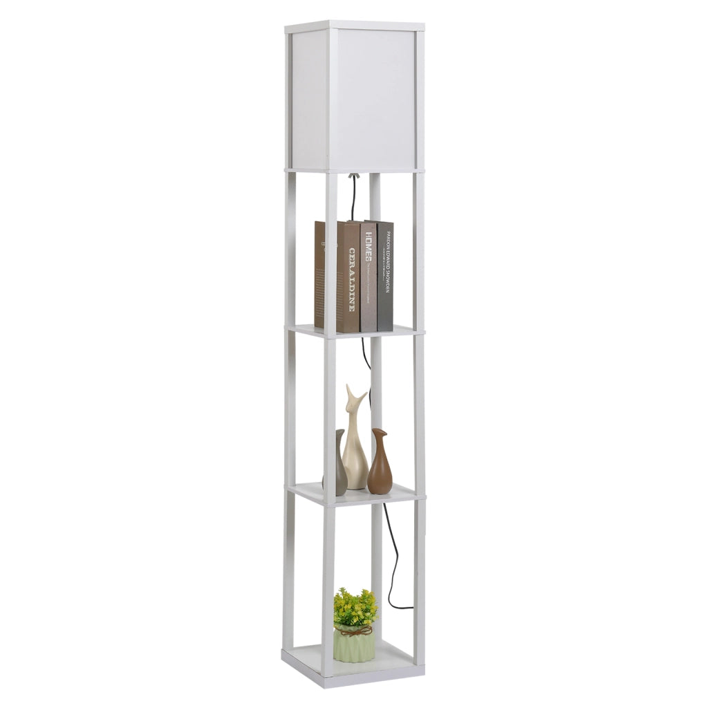 Tavolino da salotto con lampada e scaffali ¨C zephmum ¨C bianco