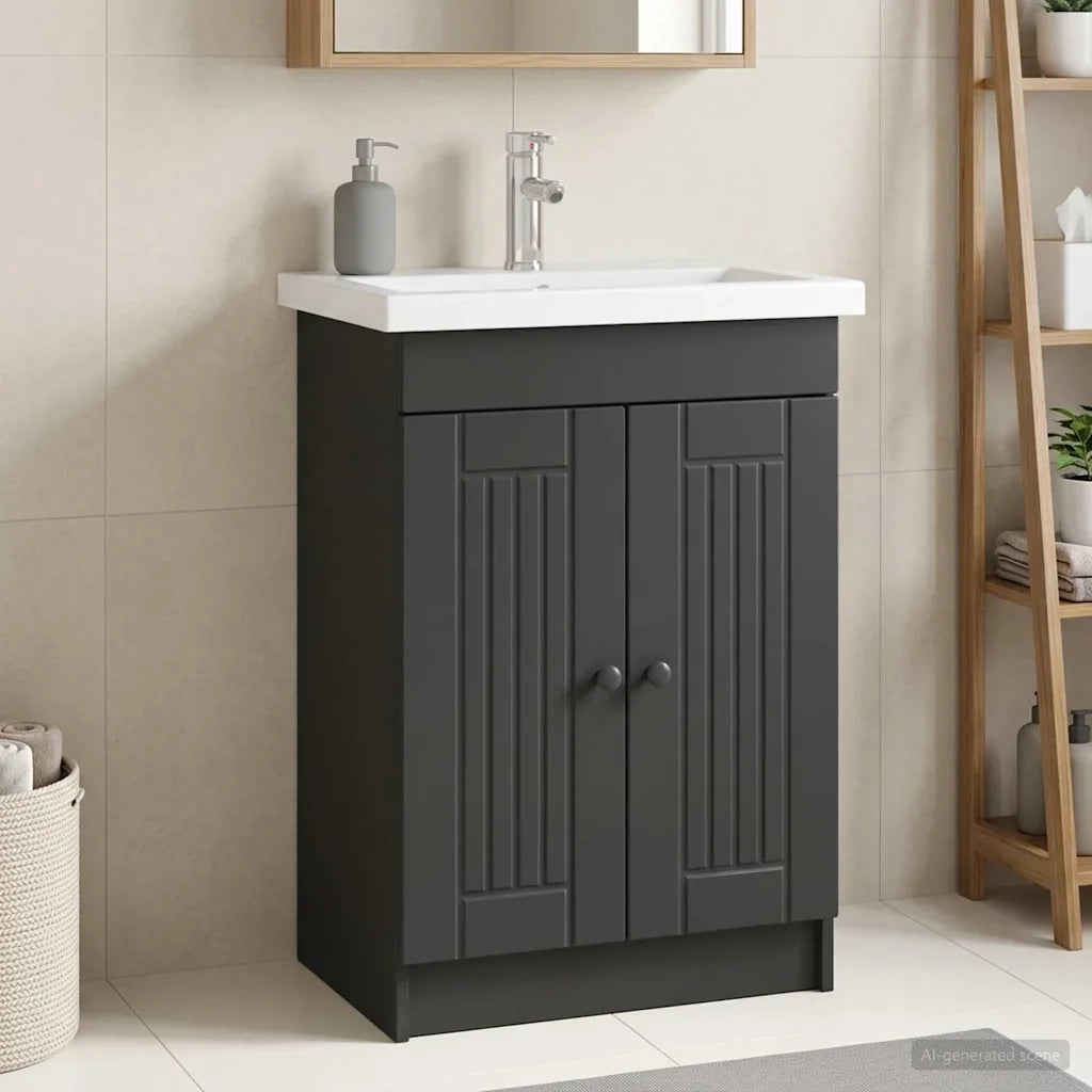 Mobiletto da bagno sotto il lavello Nero 56 x 37,5 x 81 cm 890035