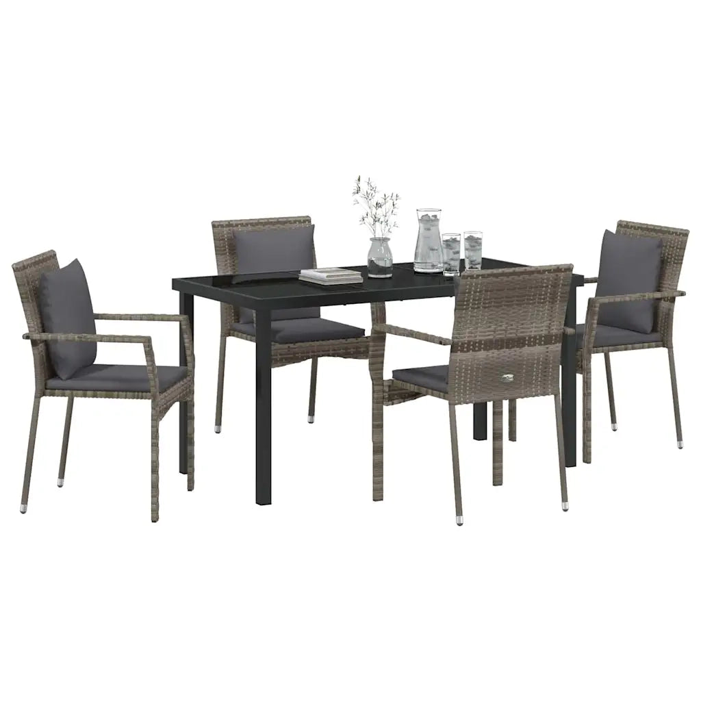 Set da Pranzo per Giardino con cuscino 5 pcs Grigio polyrattan 3380087