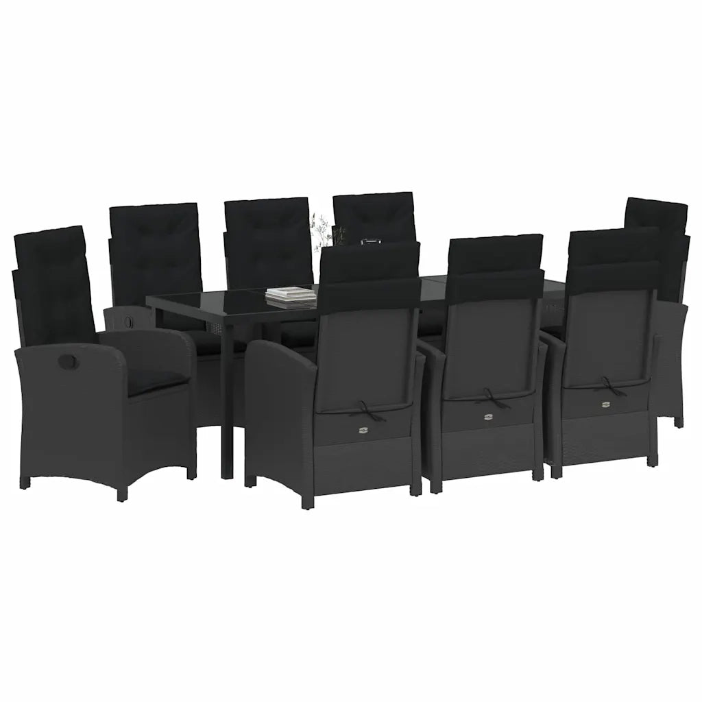 Set da Pranzo per Giardino con cuscino 9 pcs Nero polyrattan 3380266