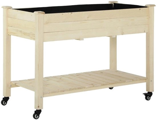Cassa di Coltura per Erbivori - Contenitore per Erbivori - Sui Piedini - Con Ruote - 4 Fessure di Drenaggio - Legno di Quercia - Geotessuto - 118cm x 55cm x 83cm