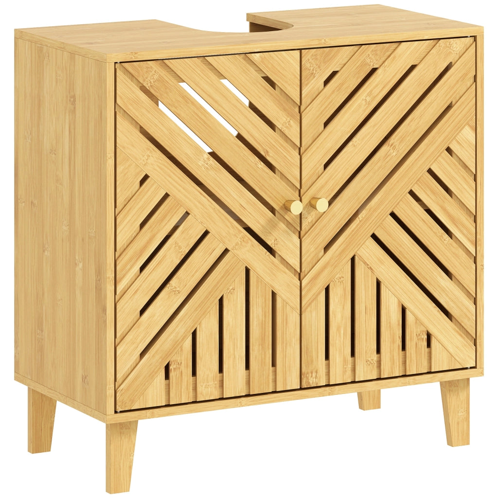Mobile Sottolavabo in Bamb¨´ con 2 Ante e Ripiano Regolabile ¨C zephmum ¨C 60x30x60 cm Natural