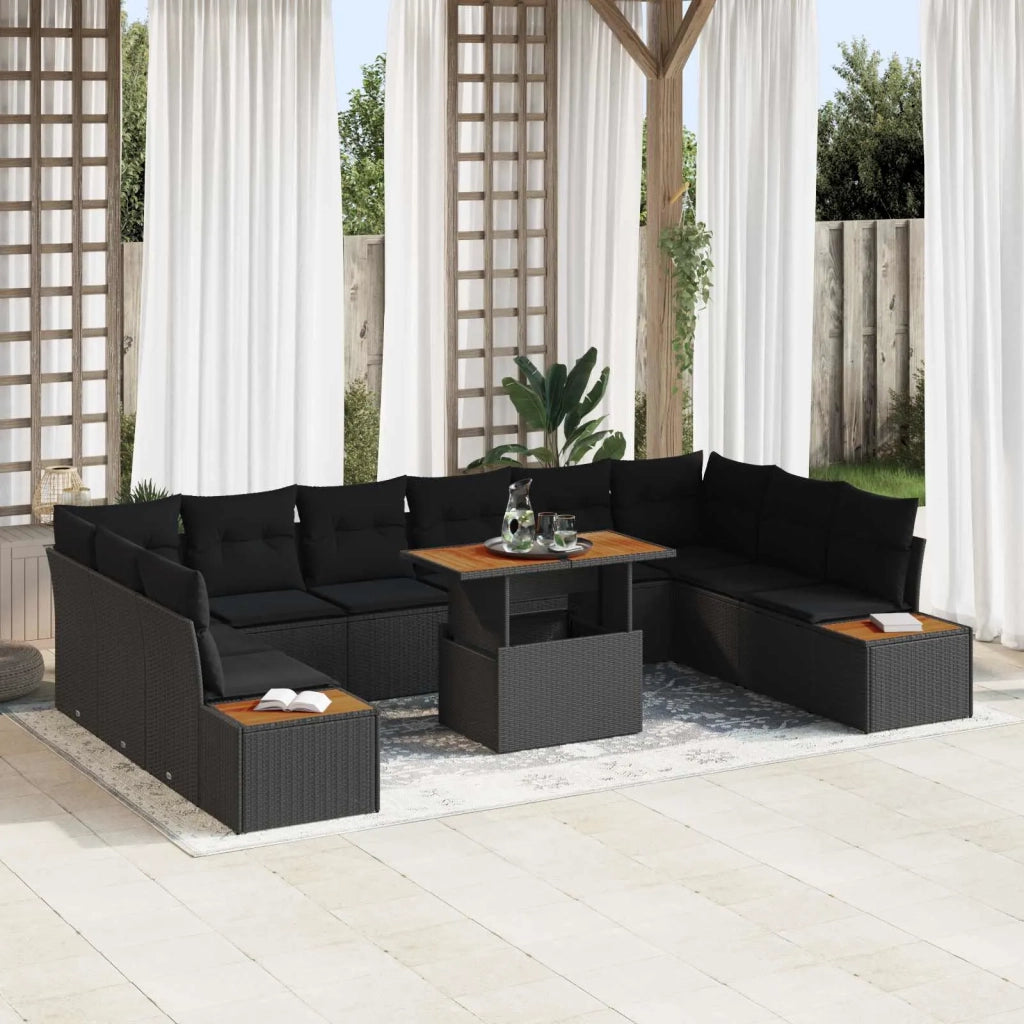 Set Divano da Giardino 11 pcs Nero Poly Rattan 3358842