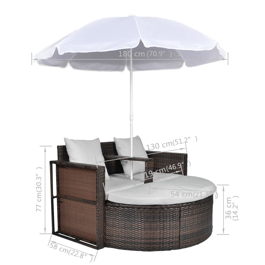 Lettino da Giardino con Ombrellone Marrone in Polyrattan cod mxl 69322